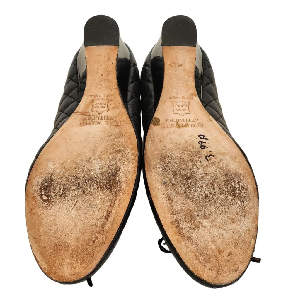 PAUL MAYER ATTITUDES Nuba Black Quilted Leather Wedge Shoes Size 8‎